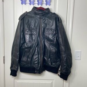 RARE‎ Vintage Brooklyn Bomber blue label motorcycle genuine heavy leather coat L